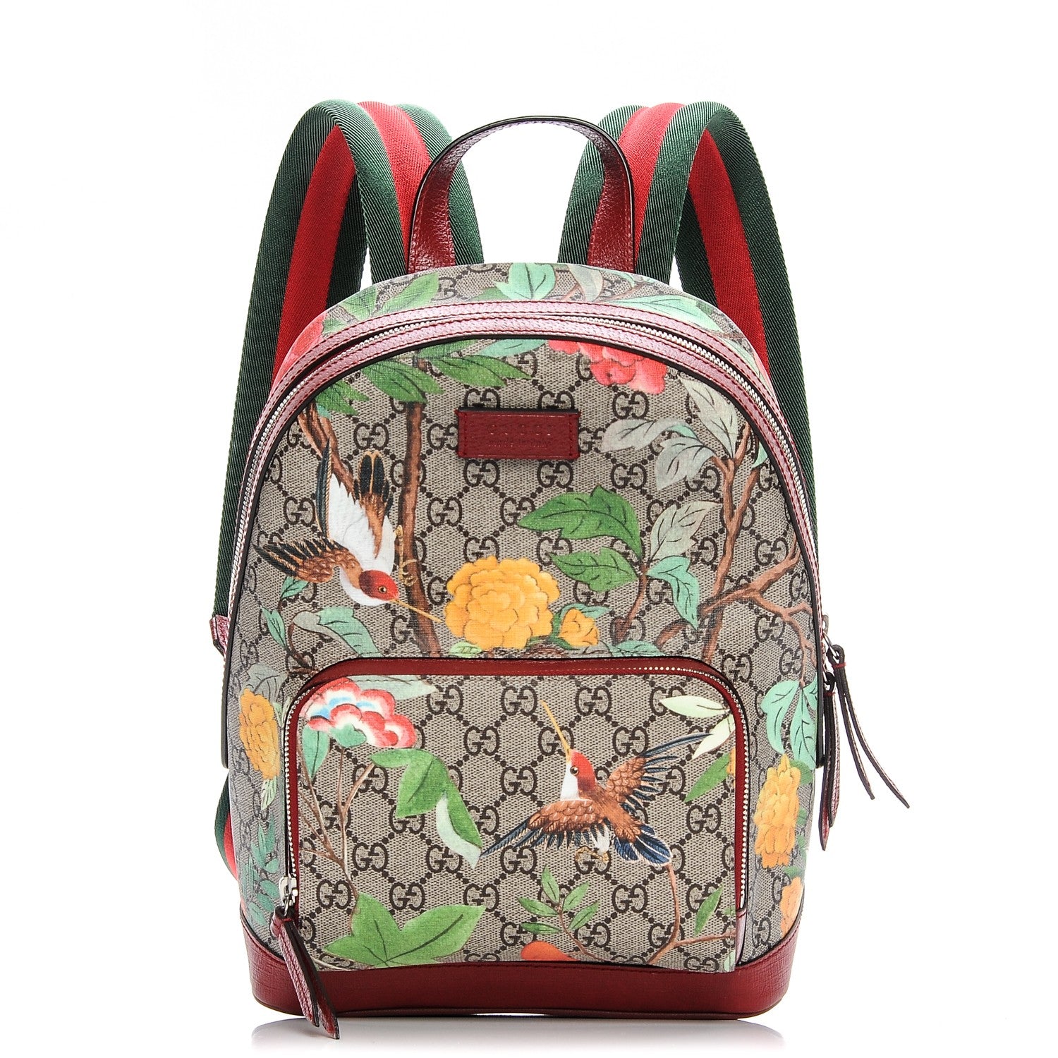 Gucci GG Supreme Monogram Tian Web Small Day Backpack Beige Multicolor Red 1 of 7