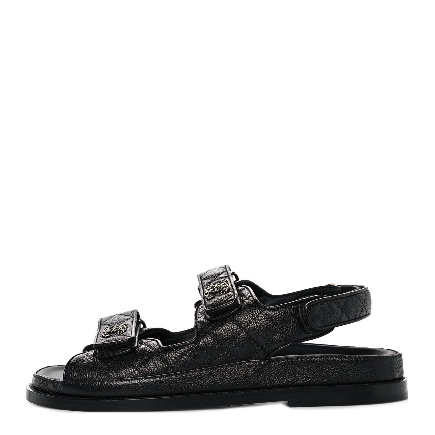Grained Calfskin Velcro Dad Sandals 39 Black