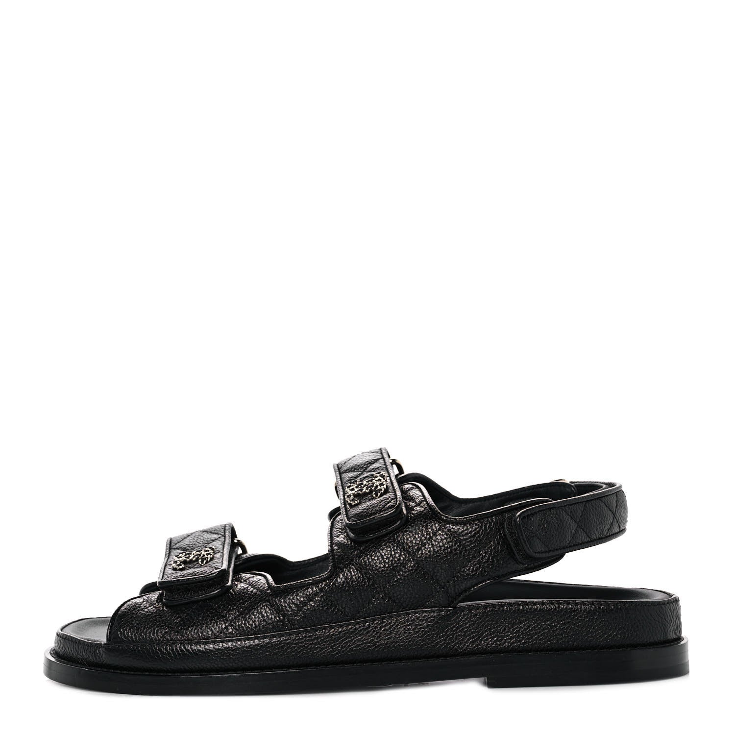 Chanel Grained Calfskin Velcro Dad Sandals 39 Black 1 of 9