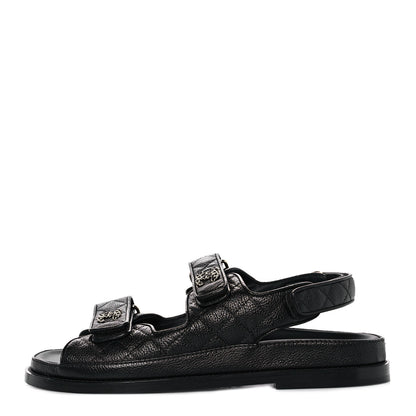 Chanel Grained Calfskin Velcro Dad Sandals 39 Black 1 of 9