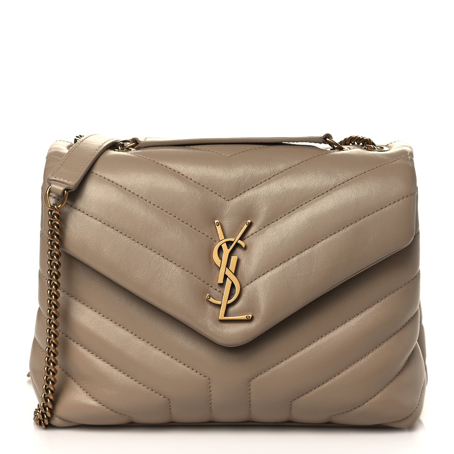 Saint Laurent Calfskin Y Quilted Monogram Small Loulou Chain Satchel Dark Beige 1 of 7