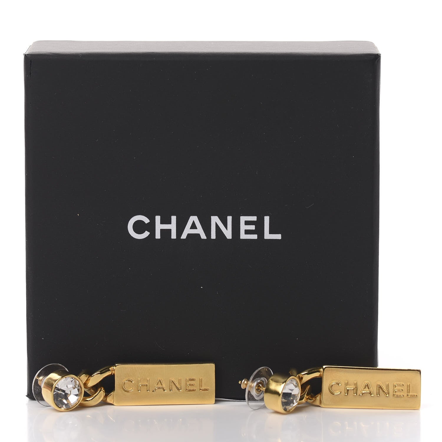 Chanel Crystal Tag Drop Earrings Gold 5 of 5