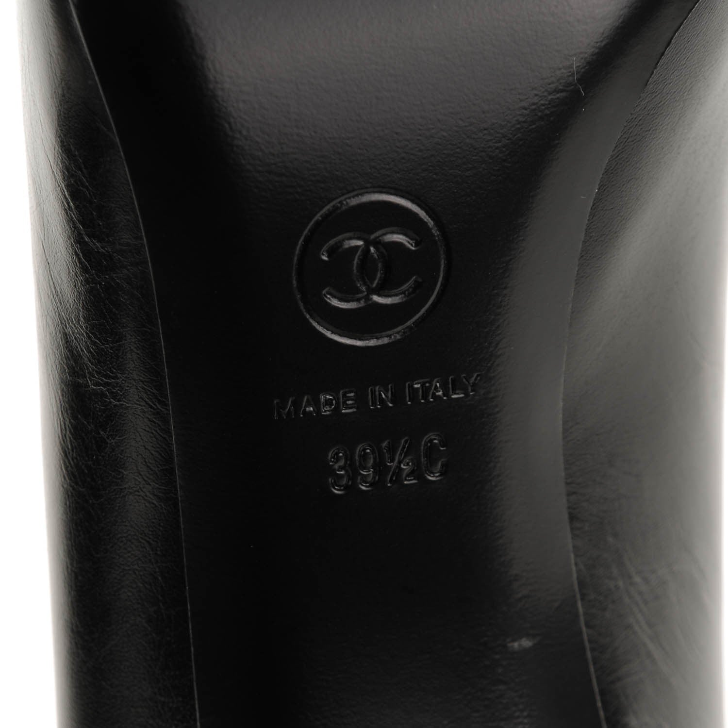 Chanel Calfskin Patent Cap Toe CC Pumps 39.5 Black White 6 of 7