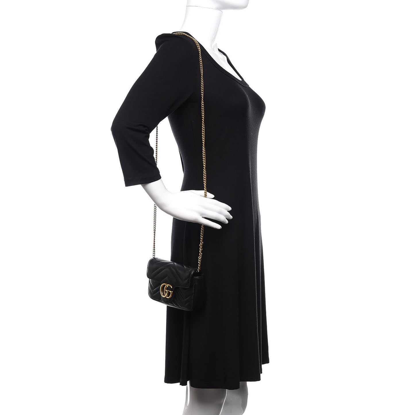 Calfskin Matelasse Super Mini GG Marmont Shoulder Bag Black