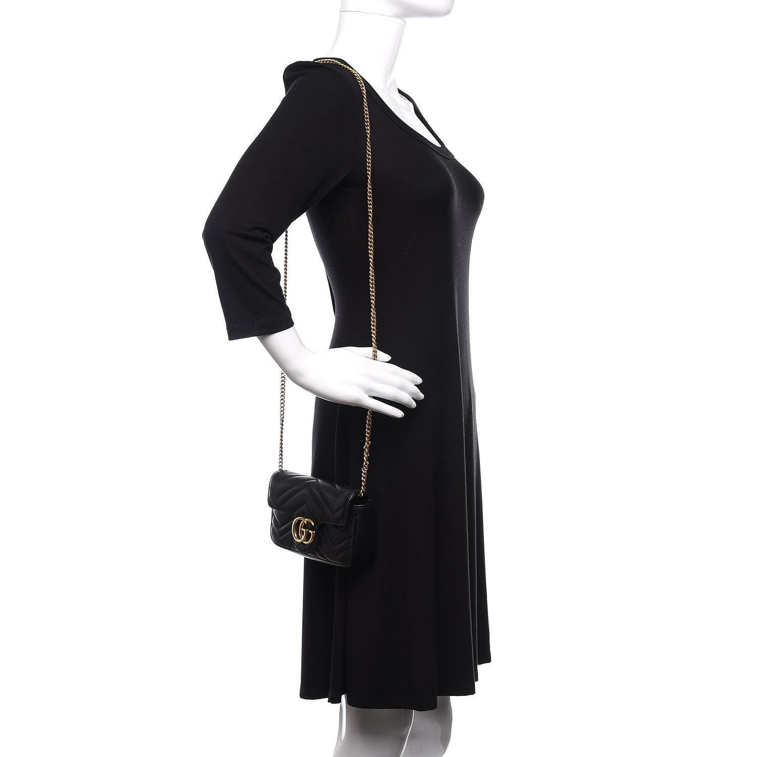 Gucci Calfskin Matelasse Super Mini GG Marmont Shoulder Bag Black 2 of 14