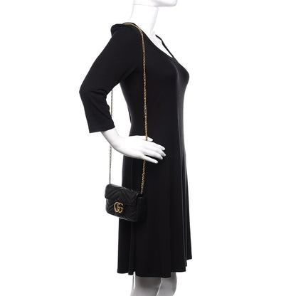 Gucci Calfskin Matelasse Super Mini GG Marmont Shoulder Bag Black 2 of 14