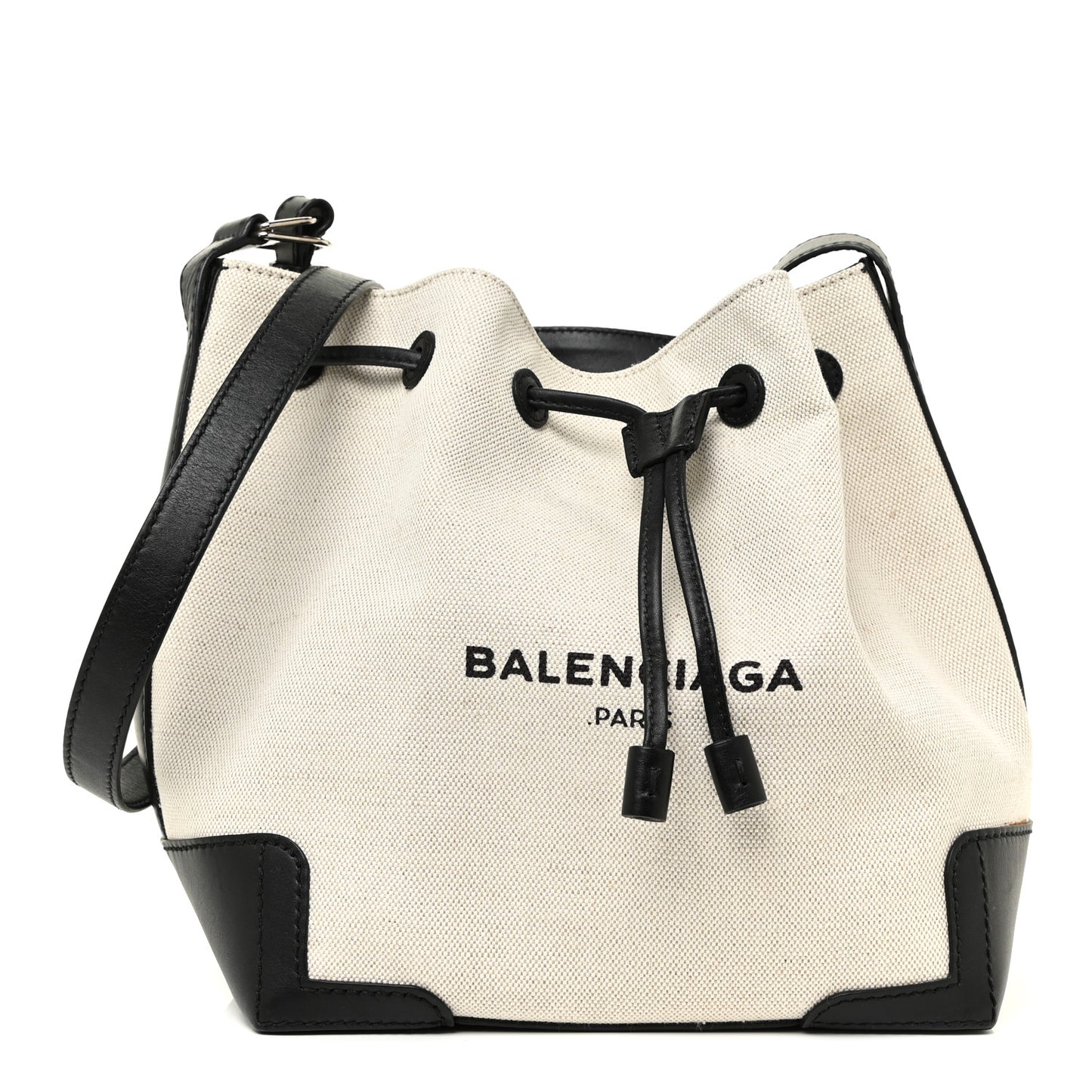 Cotton Canvas Calfskin Bucket Bag Black