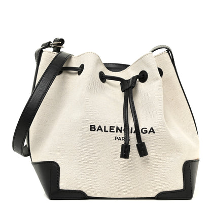 Balenciaga Cotton Canvas Calfskin Bucket Bag Black 3 of 14