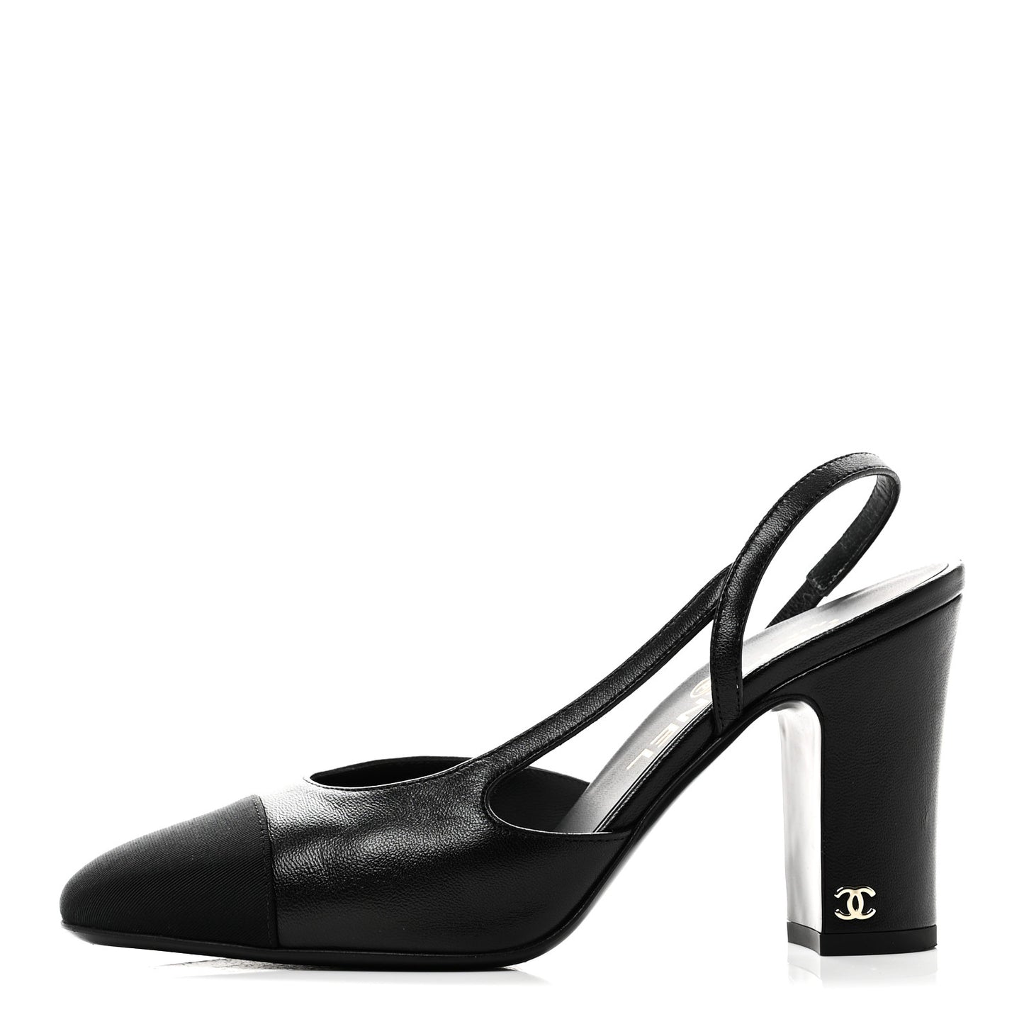 Lambskin Grosgrain Cap Toe CC Slingback Pumps 37 Black