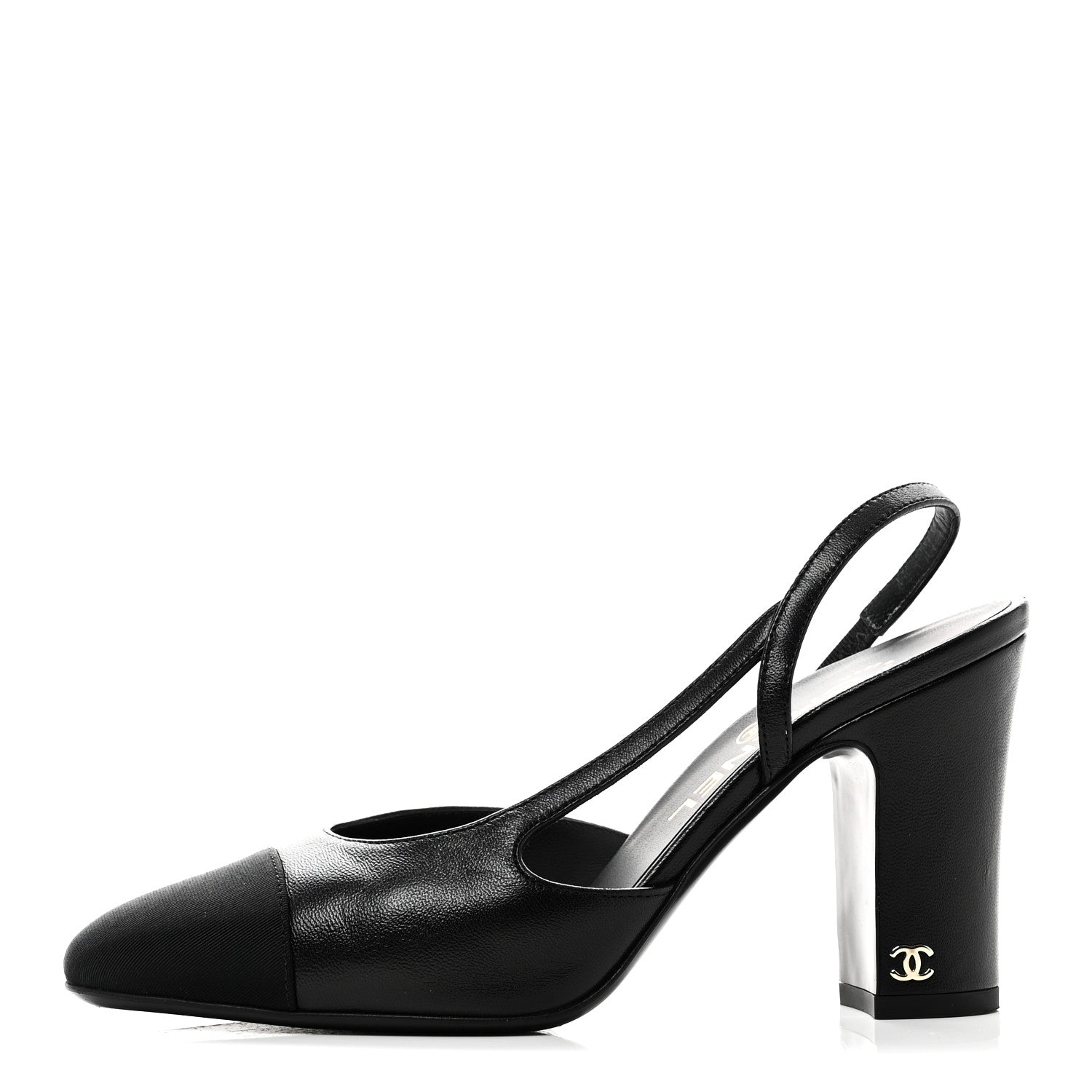 Chanel Lambskin Grosgrain Cap Toe CC Slingback Pumps 37 Black 1 of 10