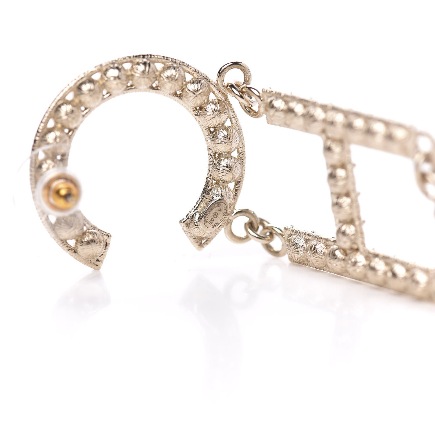 Chanel Crystal Cha-Nel Logo Drop Earrings Gold 4 of 5