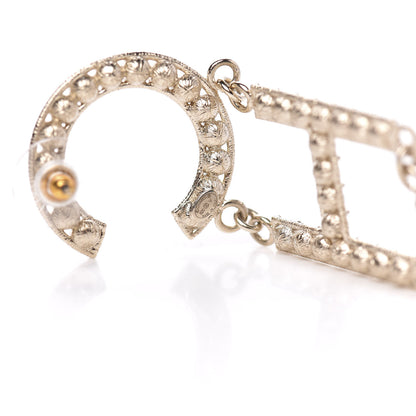 Chanel Crystal Cha-Nel Logo Drop Earrings Gold 4 of 5