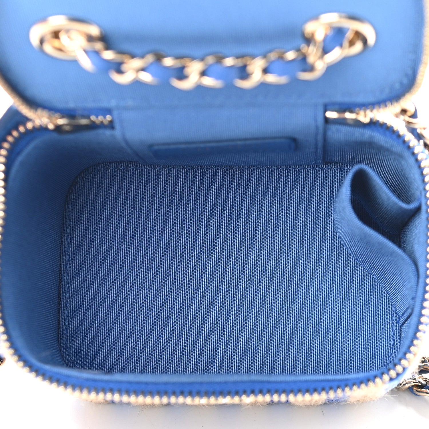 Chanel Raffia Jute Striped Mini Vanity Case With Chain Blue Beige 5 of 9