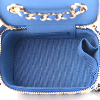 Chanel Raffia Jute Striped Mini Vanity Case With Chain Blue Beige 5 of 9
