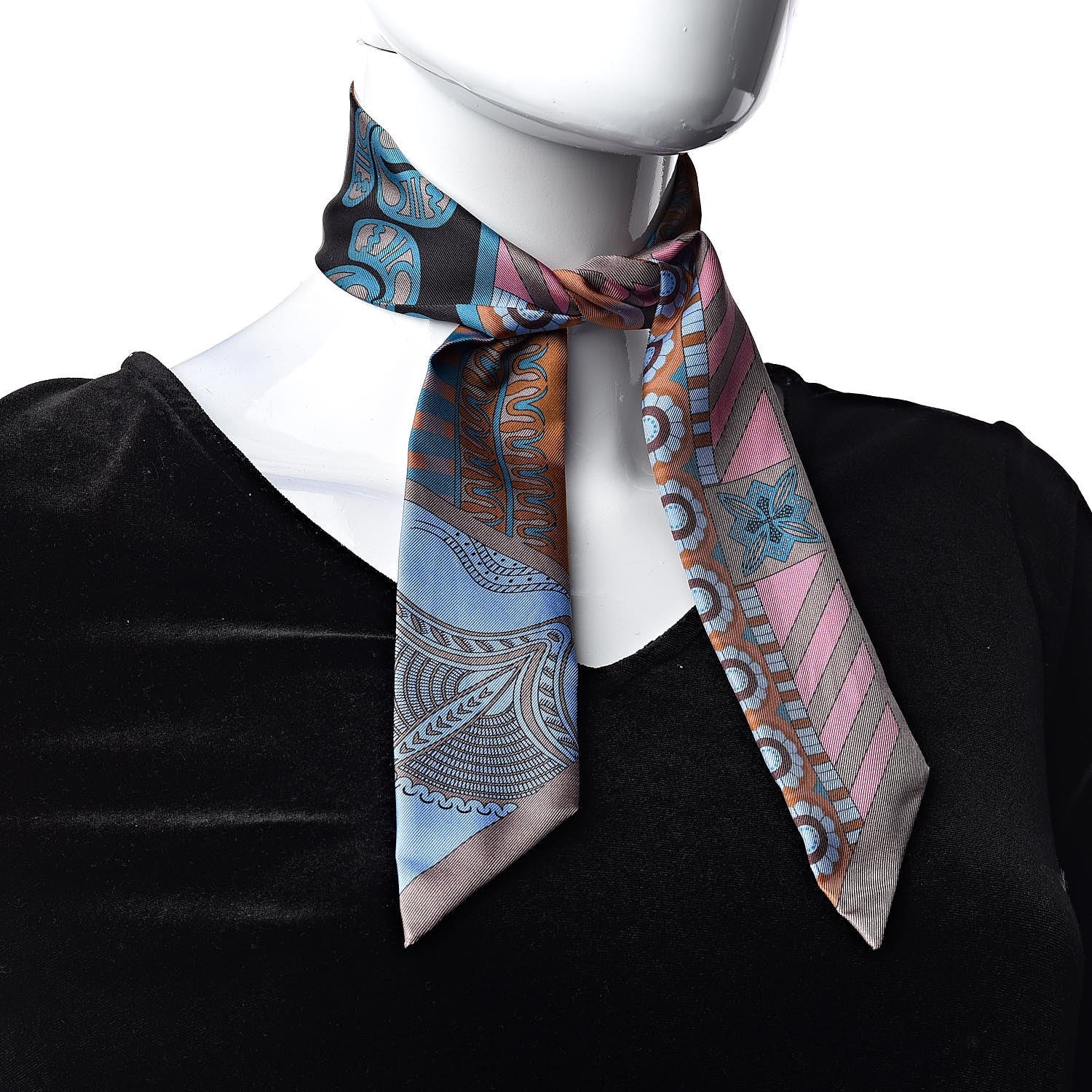 Hermes Silk Geometrie Cretoise Twilly Etoupe Marron Ciel 2 of 5