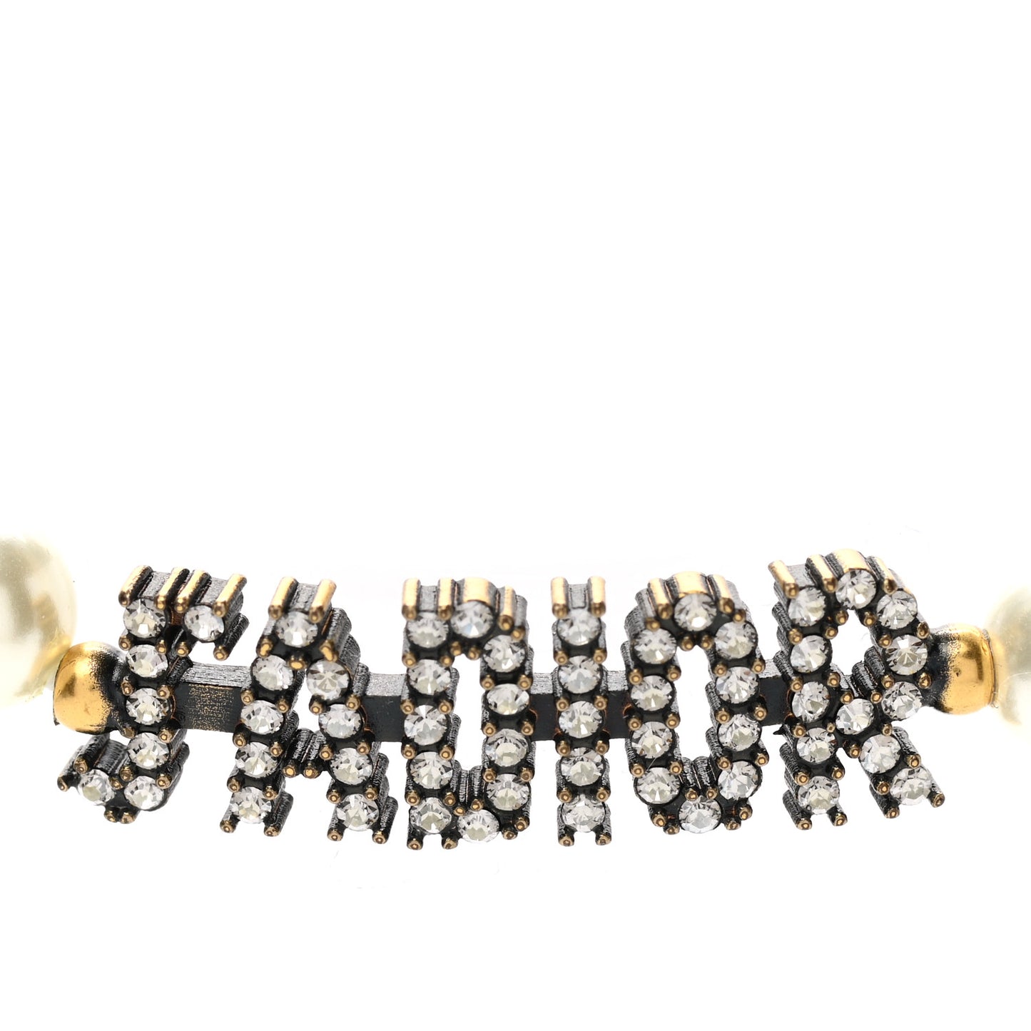 Metal Pearl Crystal J'Adior Choker Necklace Antique Gold
