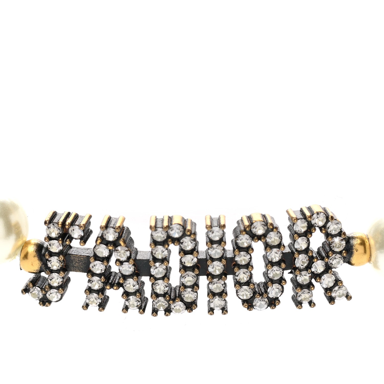 Christian Dior Metal Pearl Crystal J'Adior Choker Necklace Antique Gold 4 of 6
