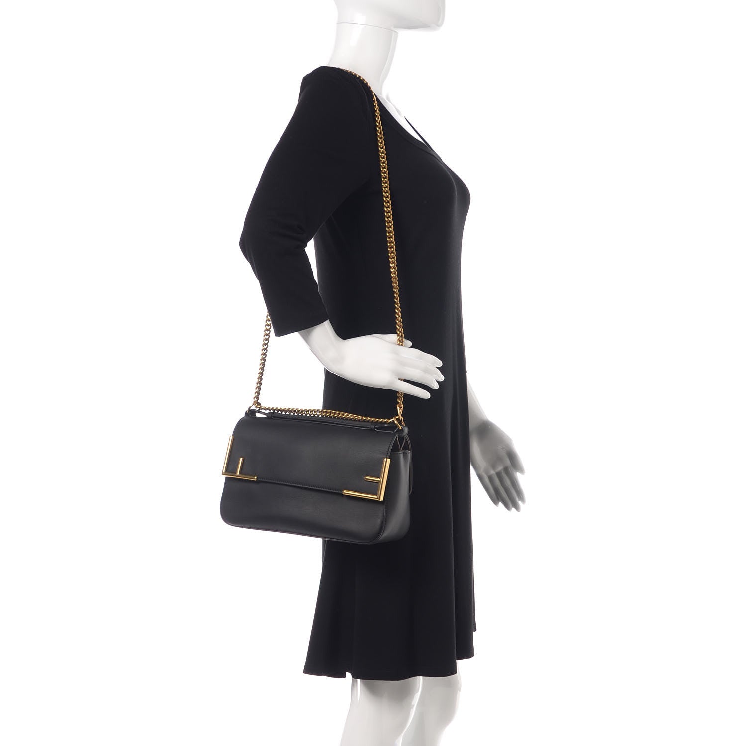 Fendi Vitello Grace Glazed Fabric FF 1974 Double F Shoulder Bag Black Mogano Panna 2 of 12
