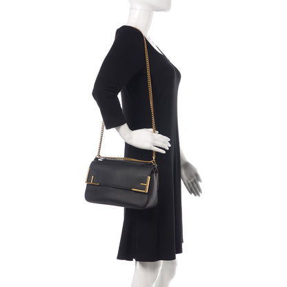 Fendi Vitello Grace Glazed Fabric FF 1974 Double F Shoulder Bag Black Mogano Panna 2 of 12