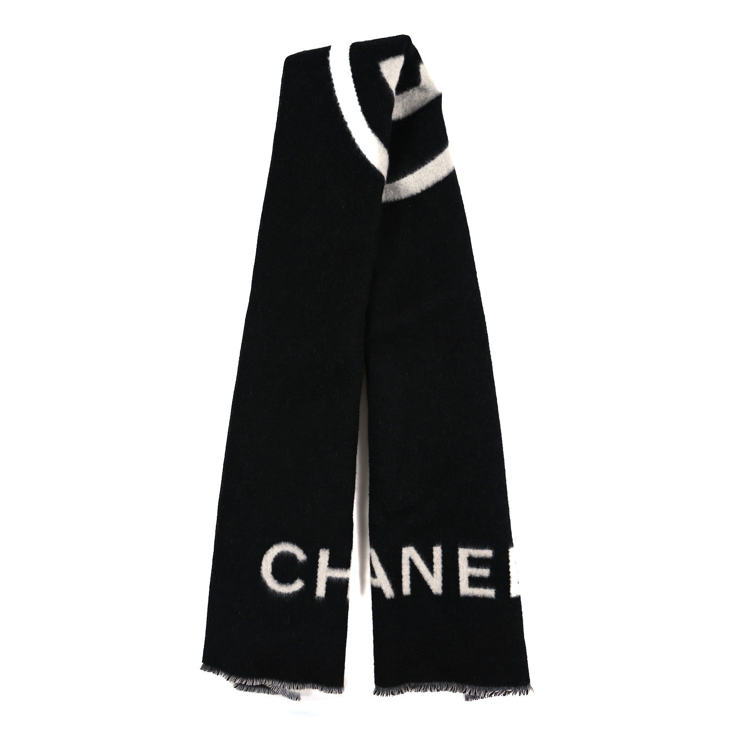Chanel Cashmere CC Fringe Stole Black White 2 of 3