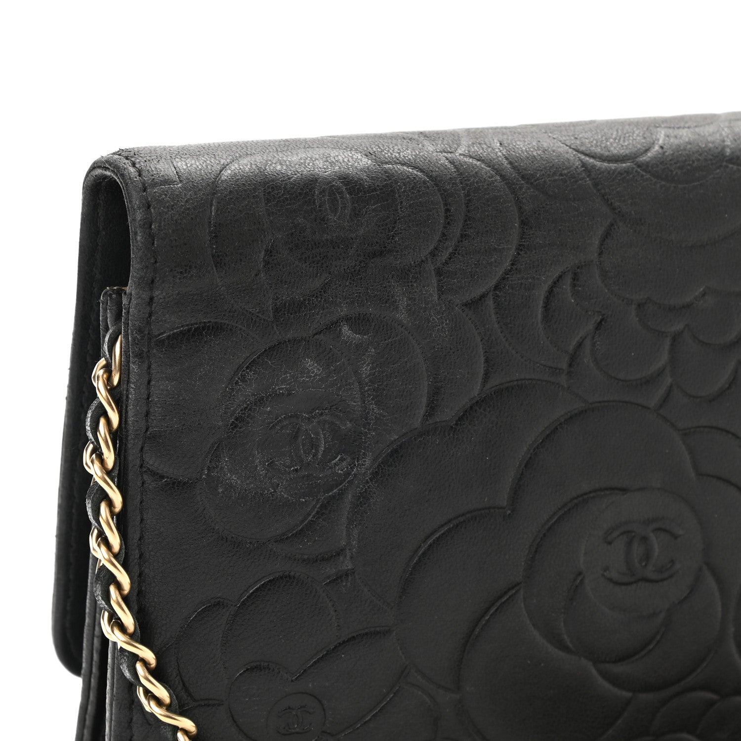 Chanel Lambskin Camellia Embossed Wallet on Chain WOC Black 12 of 12