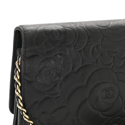Chanel Lambskin Camellia Embossed Wallet on Chain WOC Black 12 of 12