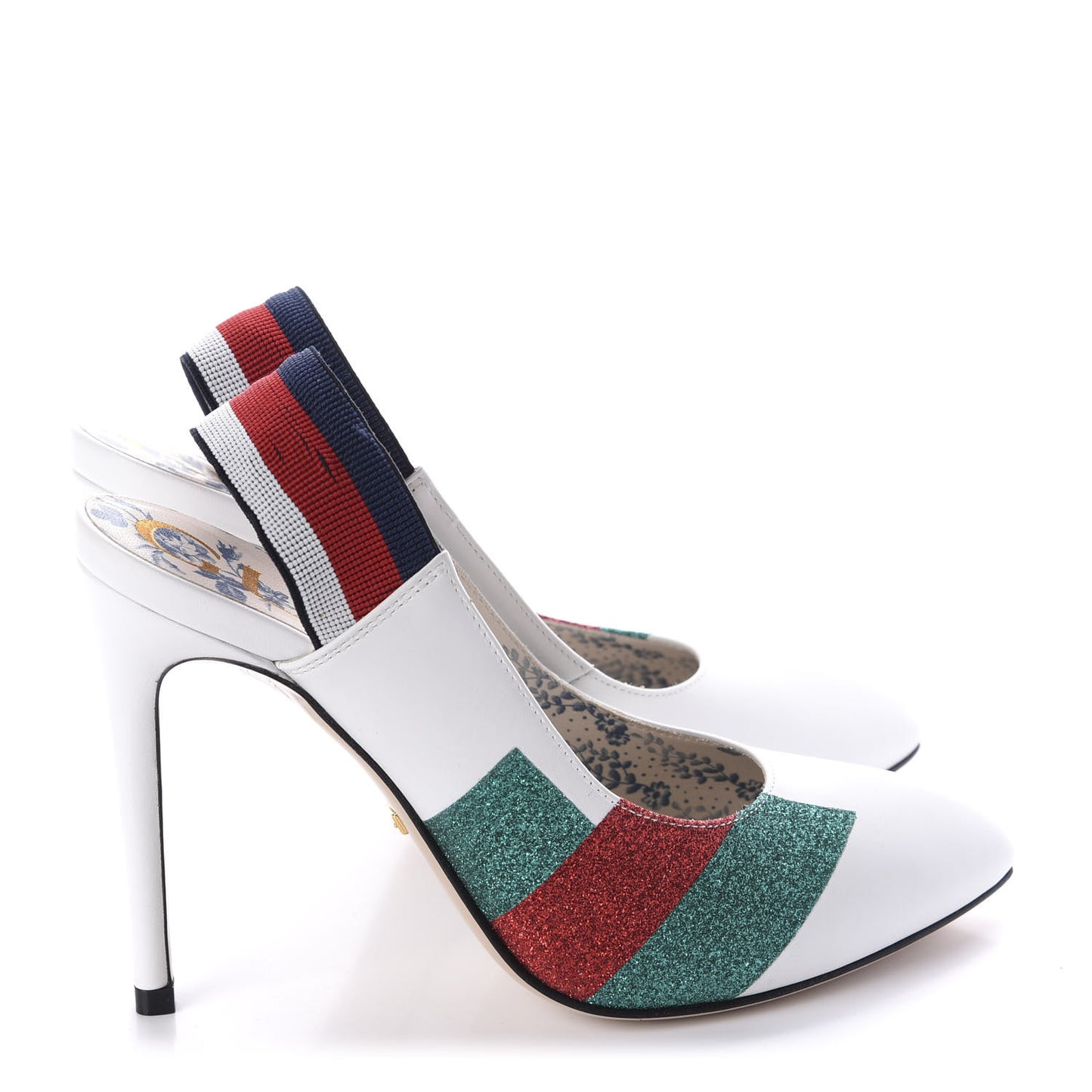 Calfskin Glitter Web High Heel Slingback Pumps 36 White