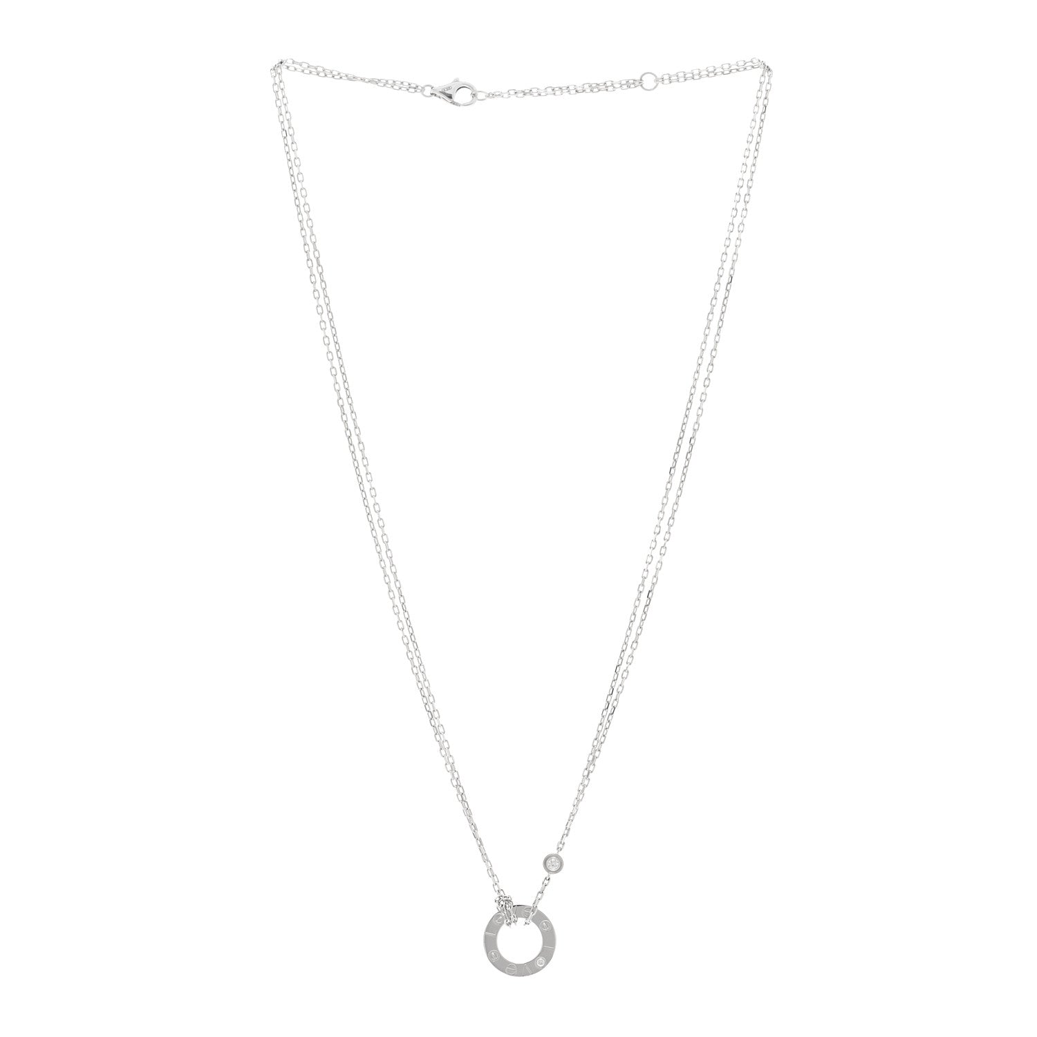 Cartier 18K White Gold 2 Diamond LOVE Necklace 3 of 4