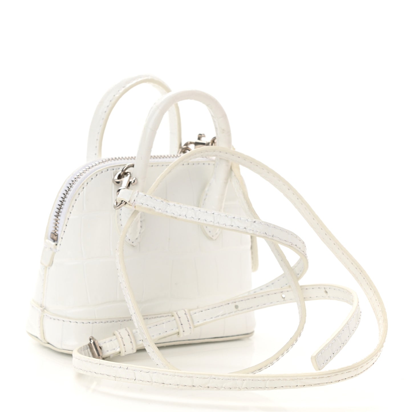 Calfskin Logo Crocodile Embossed Mini Ville Top Handle Bag White Black