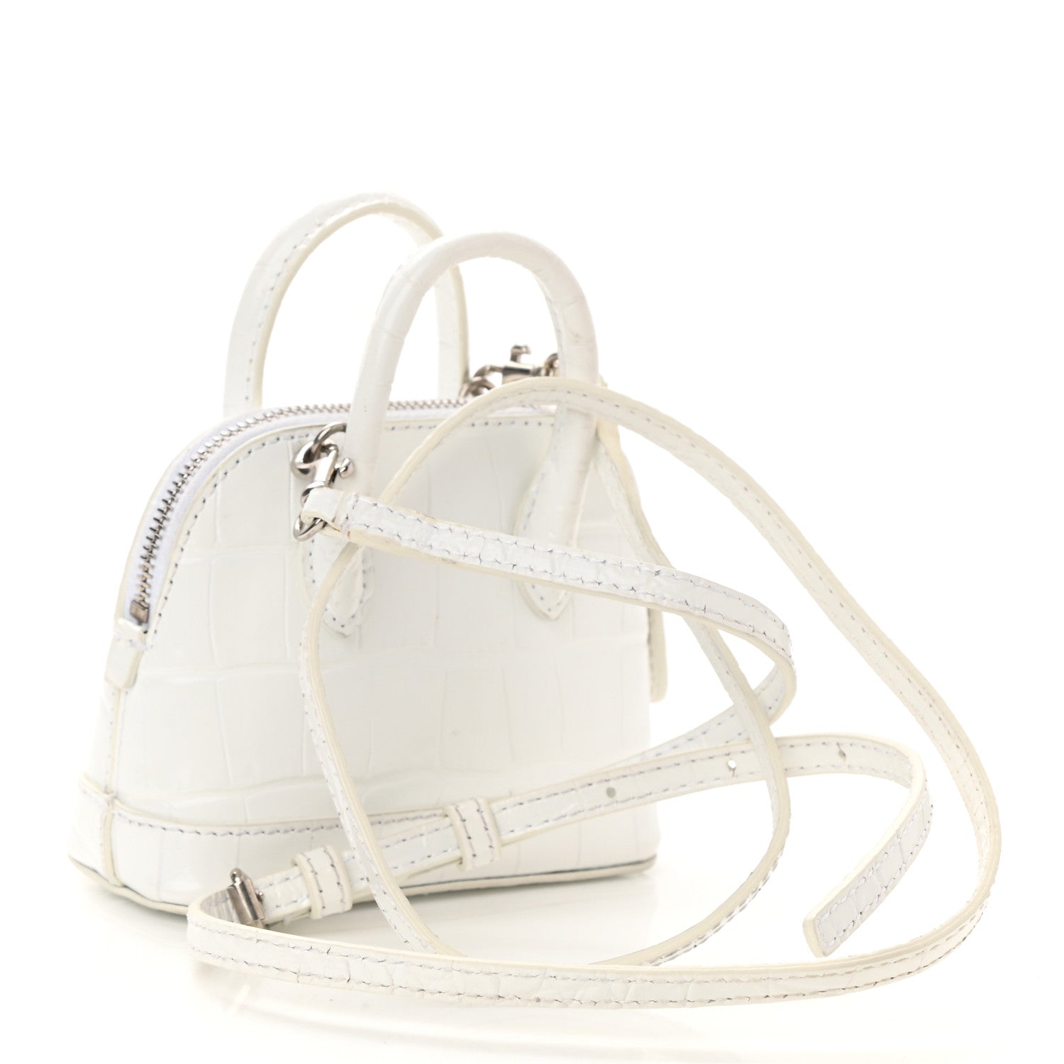 Balenciaga Calfskin Logo Crocodile Embossed Mini Ville Top Handle Bag White Black 3 of 9