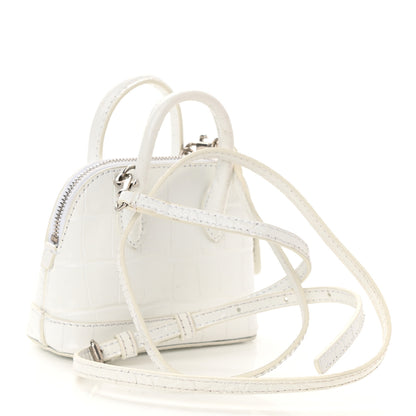 Balenciaga Calfskin Logo Crocodile Embossed Mini Ville Top Handle Bag White Black 3 of 9