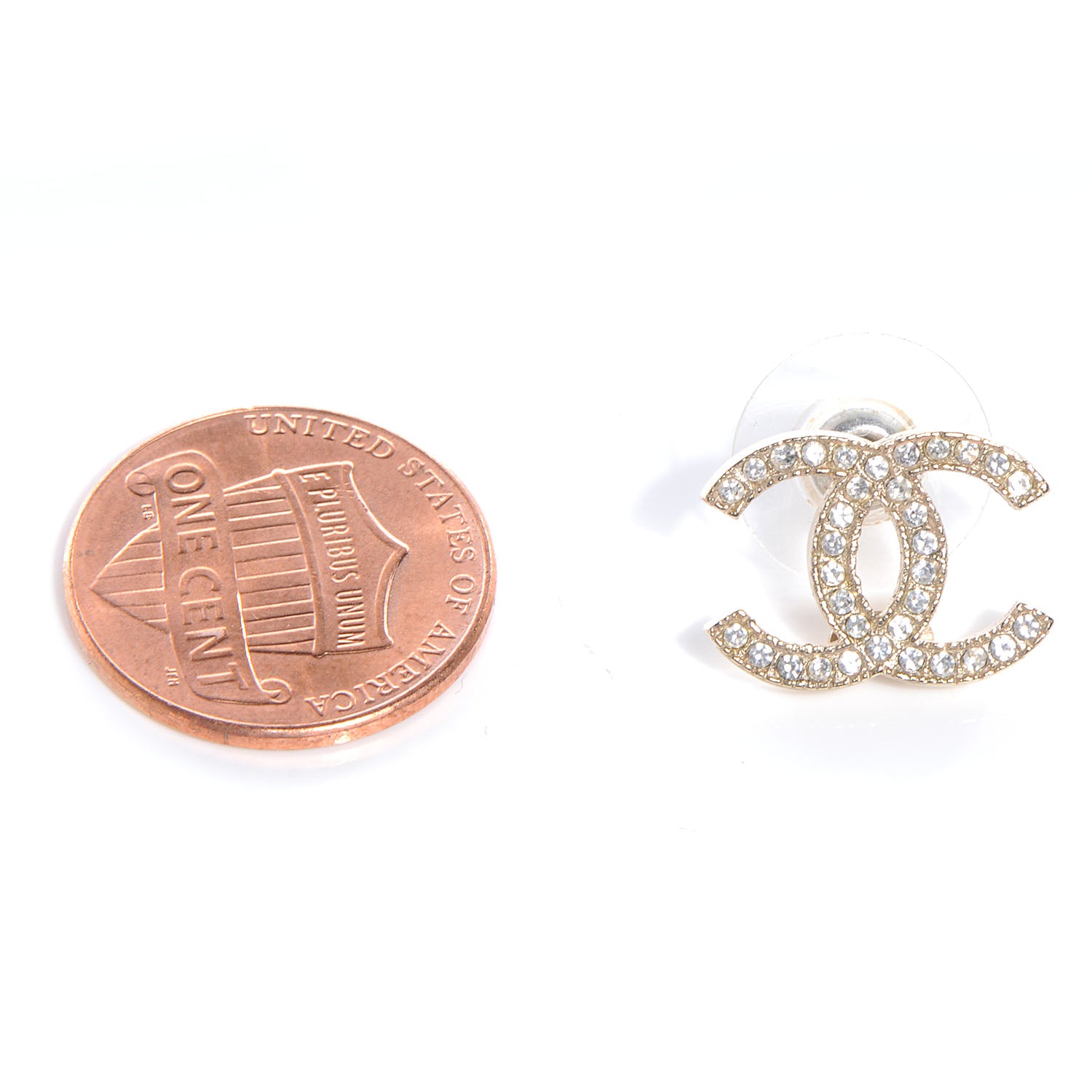 Chanel Crystal CC Pierced Earrings Gold 2 of 5