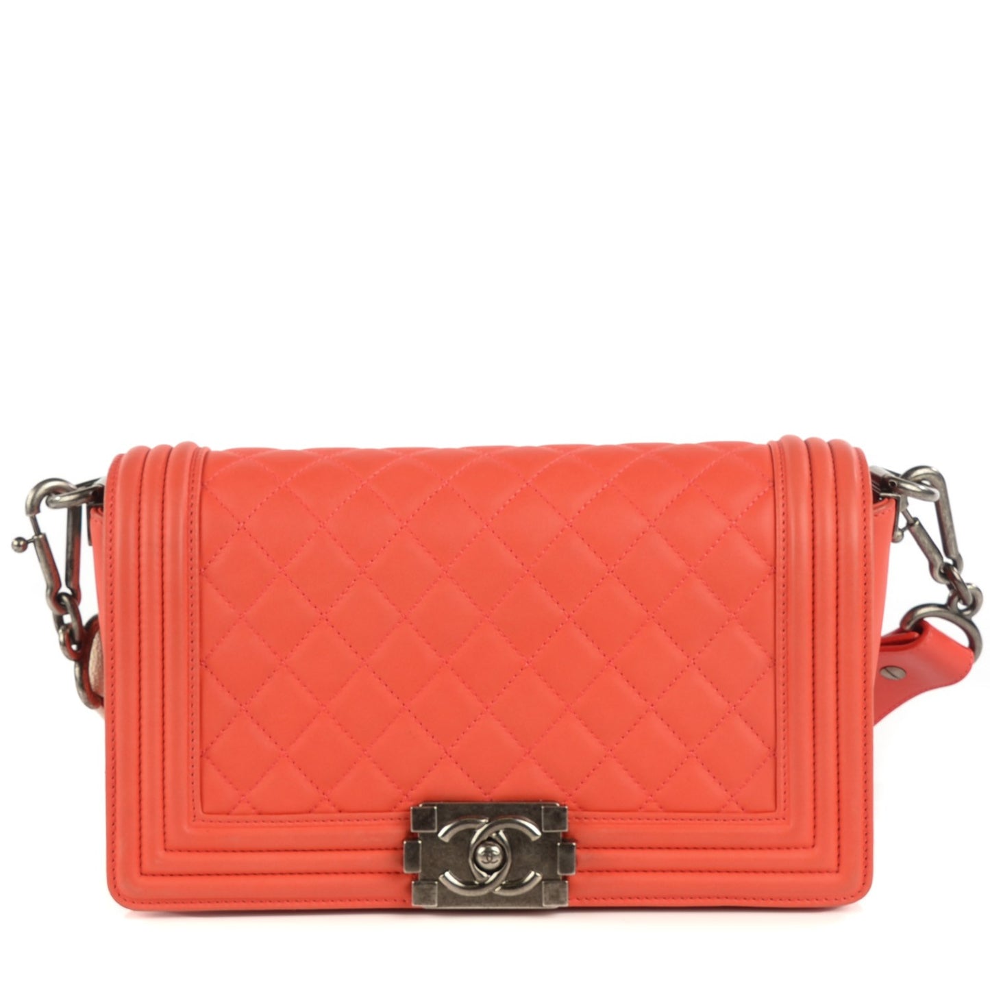 Lambskin Quilted Medium Boy Flap w Stingray Strap Coral