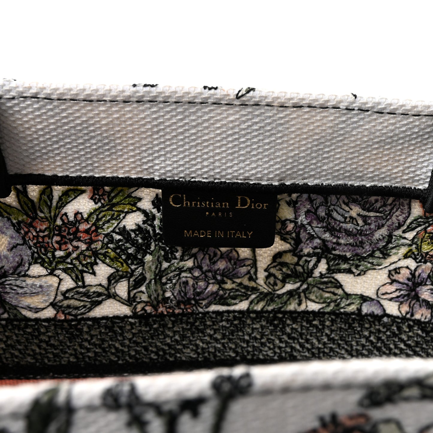 Canvas Embroidered Medium Flowers Book Tote White