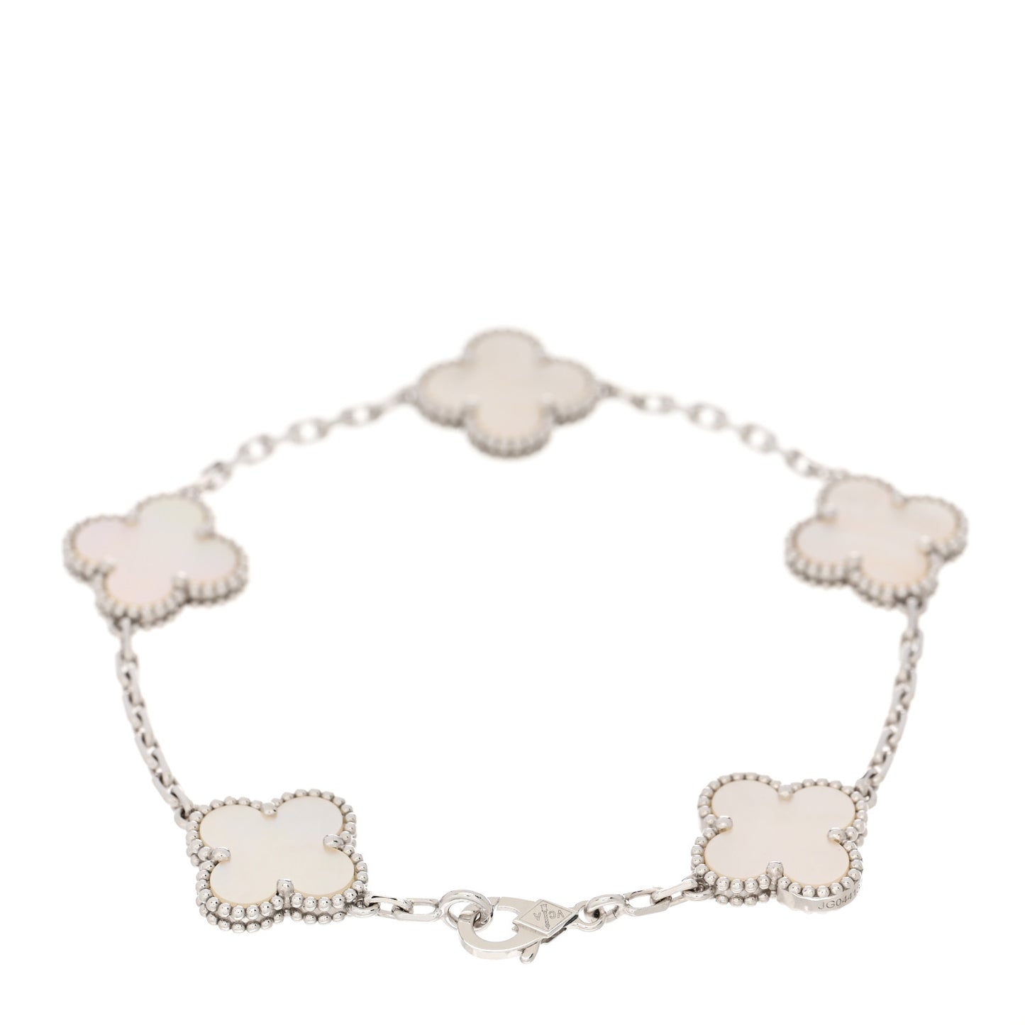 18K White Gold Mother of Pearl 5 Motifs Vintage Alhambra Bracelet