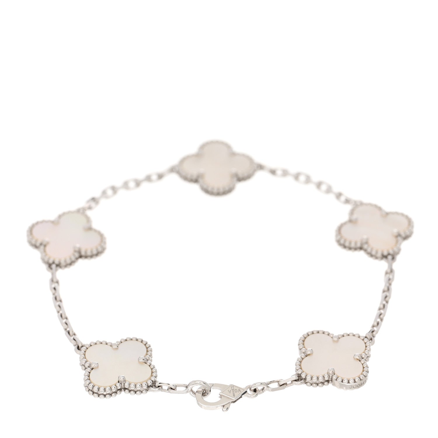 Van Cleef & Arpels 18K White Gold Mother of Pearl 5 Motifs Vintage Alhambra Bracelet 2 of 5