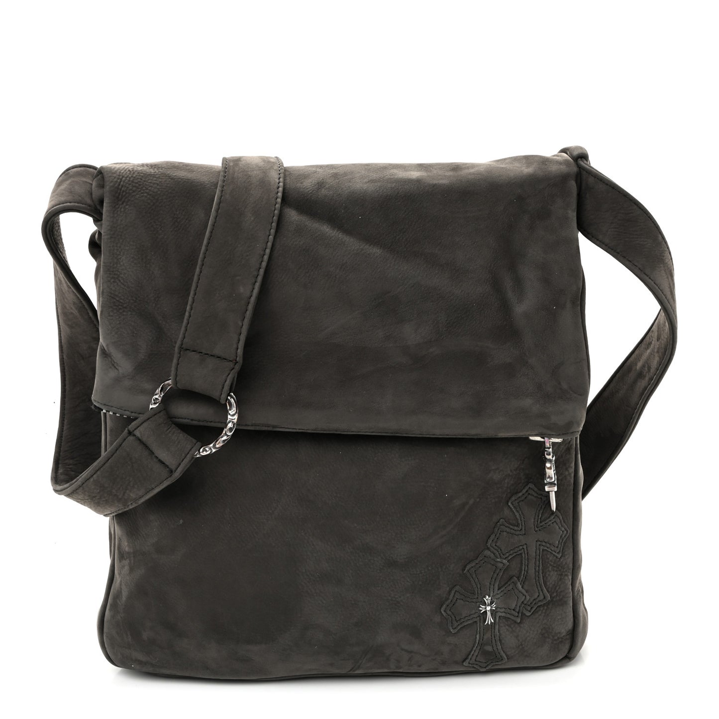 Suede Calfskin Zip Top Cross Patch Crossbody Bag Black Grey