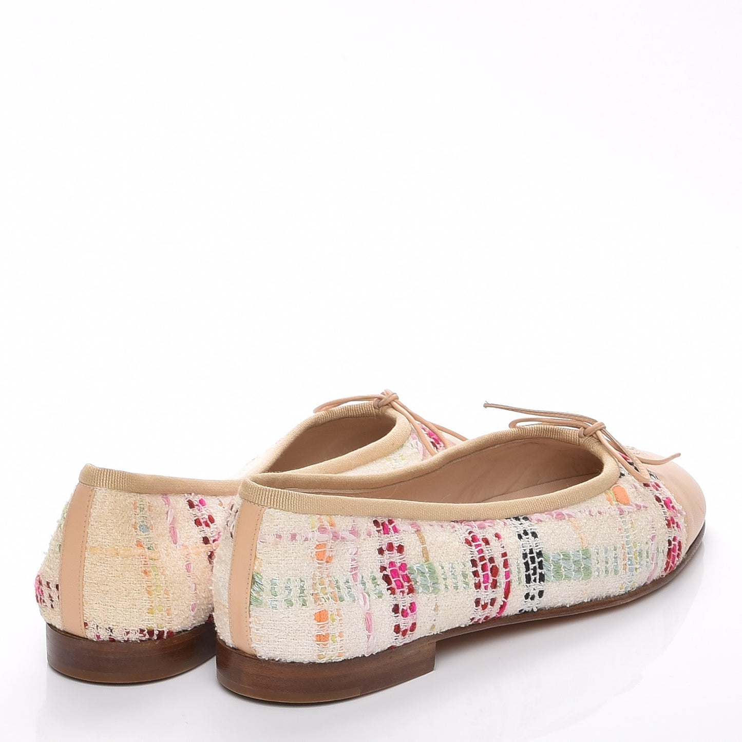 Tweed Calfskin Cap Toe Ballerina Flats 39.5 Beige Multicolor