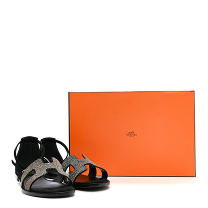 Hermes Suede Glitter Santorini Sandals 38.5 Black 10 of 10