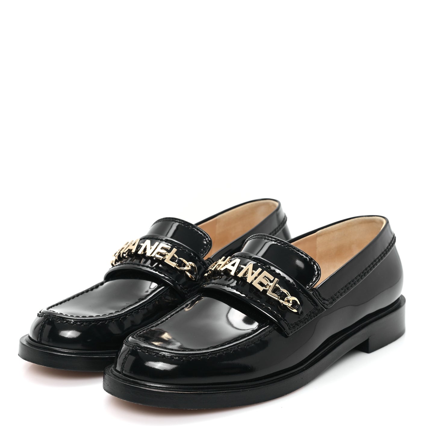Shiny Calfskin Logo Loafers 36 Black