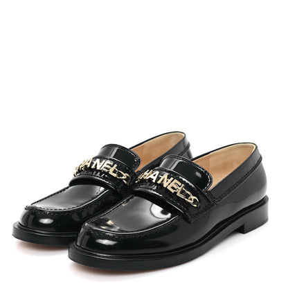 Chanel Shiny Calfskin Logo Loafers 36 Black 4 of 11