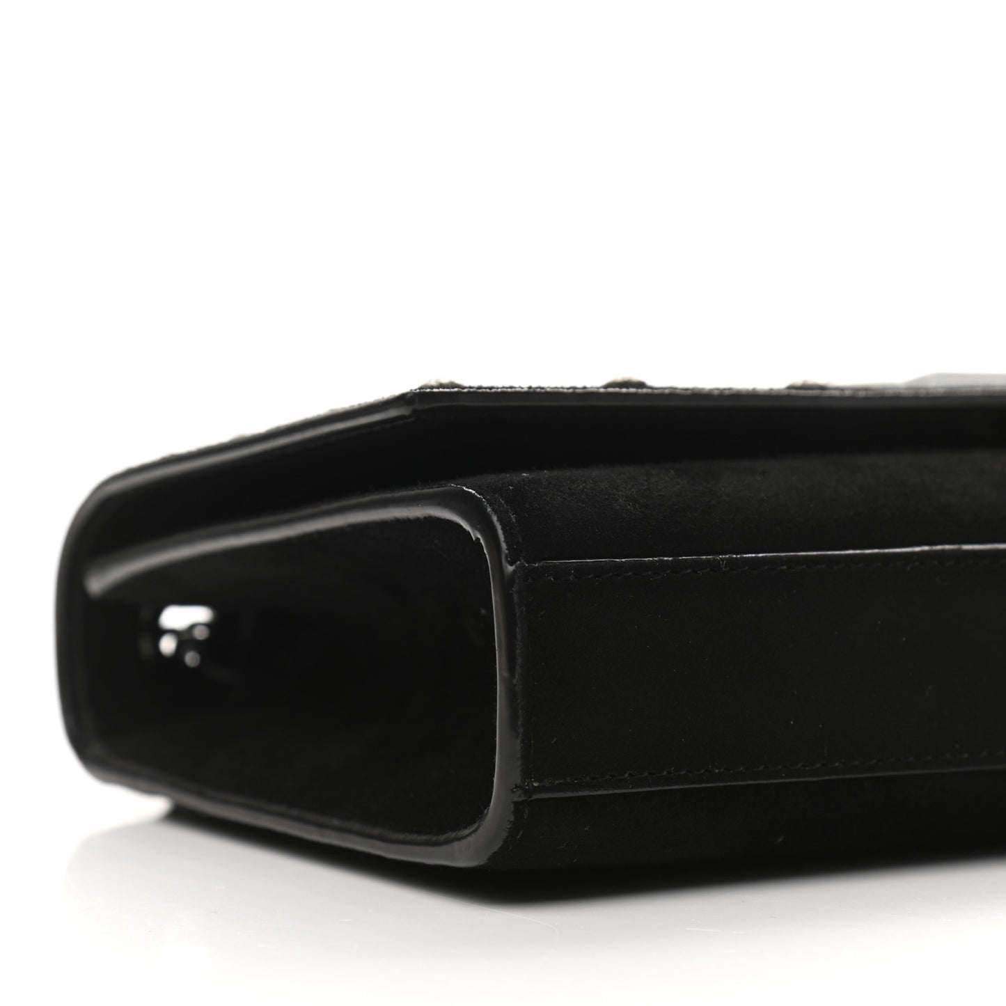 Suede Crystal Studded Monogram Small Kate Satchel Black
