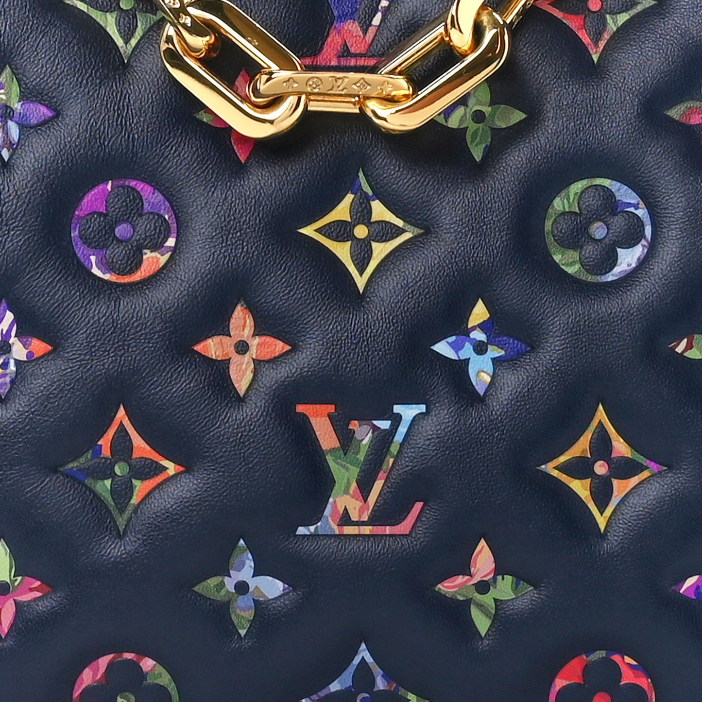 Lambskin Embossed Monogram LV Garden Coussin PM Navy