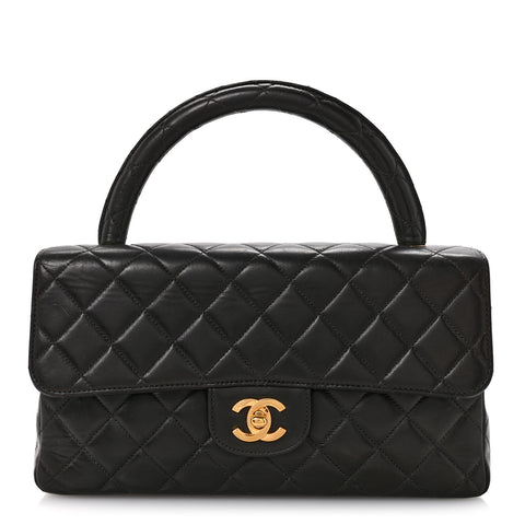 Lambskin Quilted Medium Rectangular Kelly Flap Bag Black