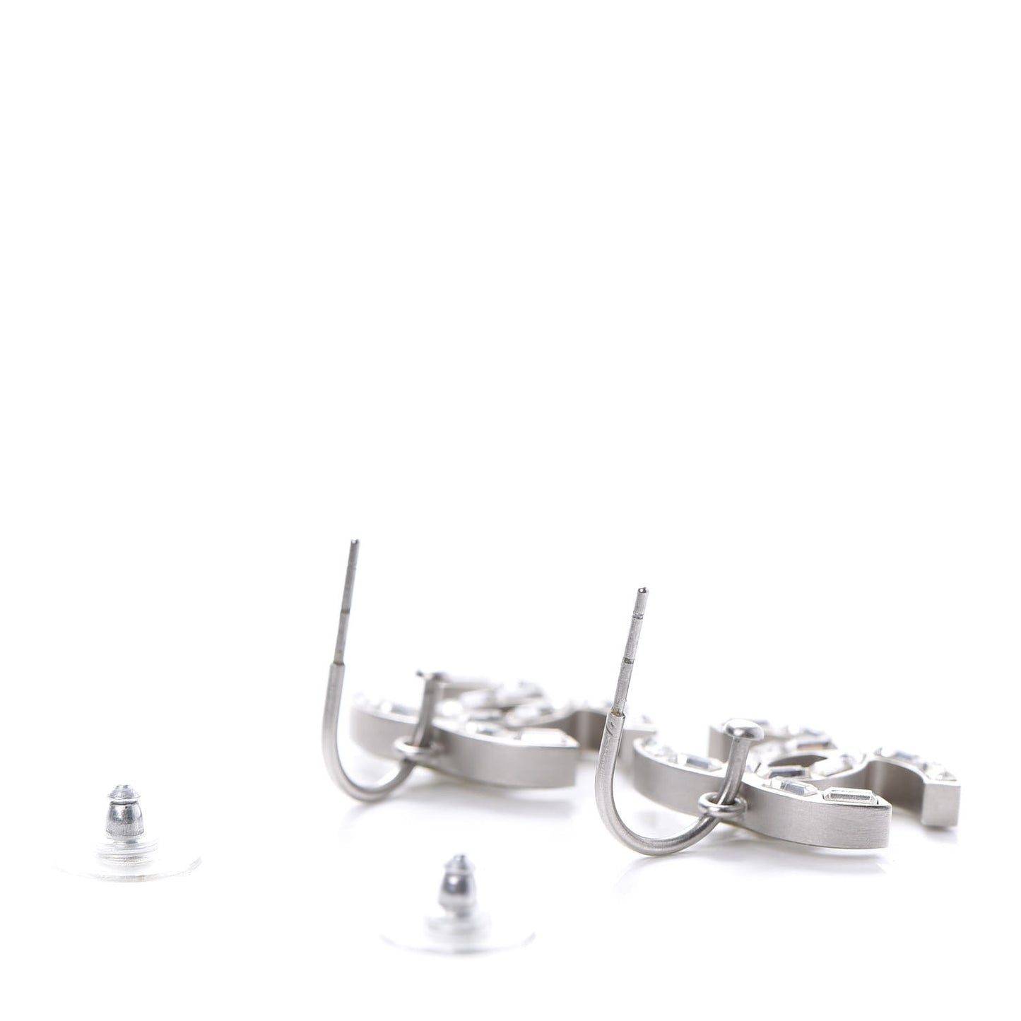 Baguette Crystal CC Dangle Earrings Silver