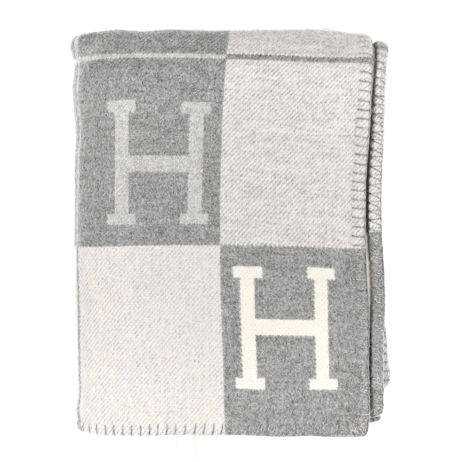 Hermes Wool Cashmere Avalon III Blanket Ecru Gris Clair 1 of 3