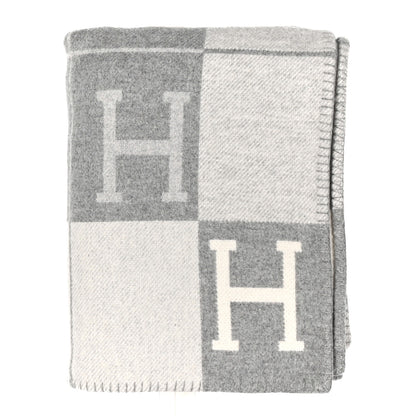 Hermes Wool Cashmere Avalon III Blanket Ecru Gris Clair 1 of 3