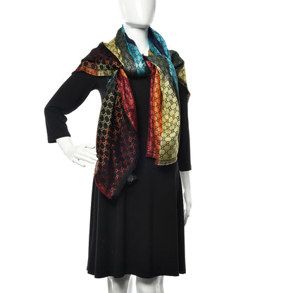 Gucci Viscose Cotton Silk Jacquard GG Monogram Shiny Summer Square Shawl Black Multicolor 2 of 4