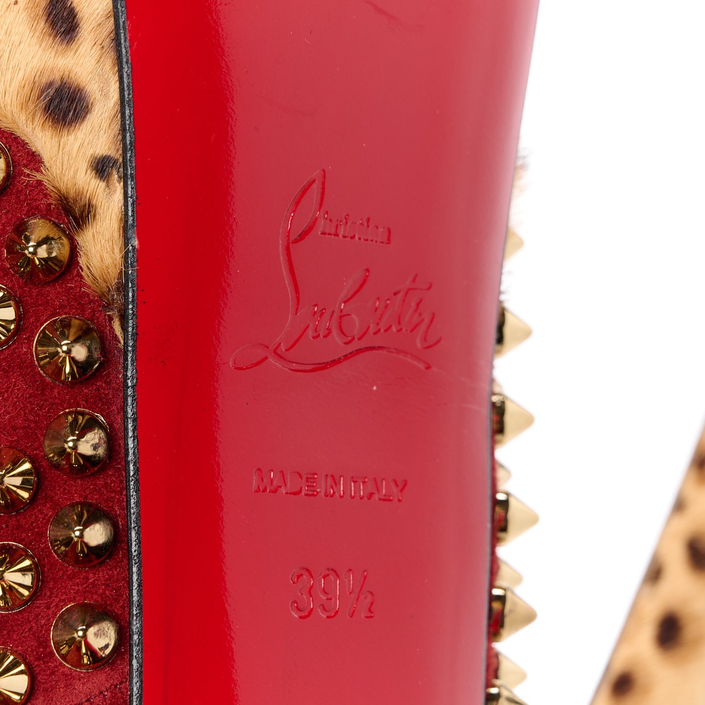 Veau Velours Calf Hair Leopard Lady Peep Spikes 150 Pumps 39.5 Red