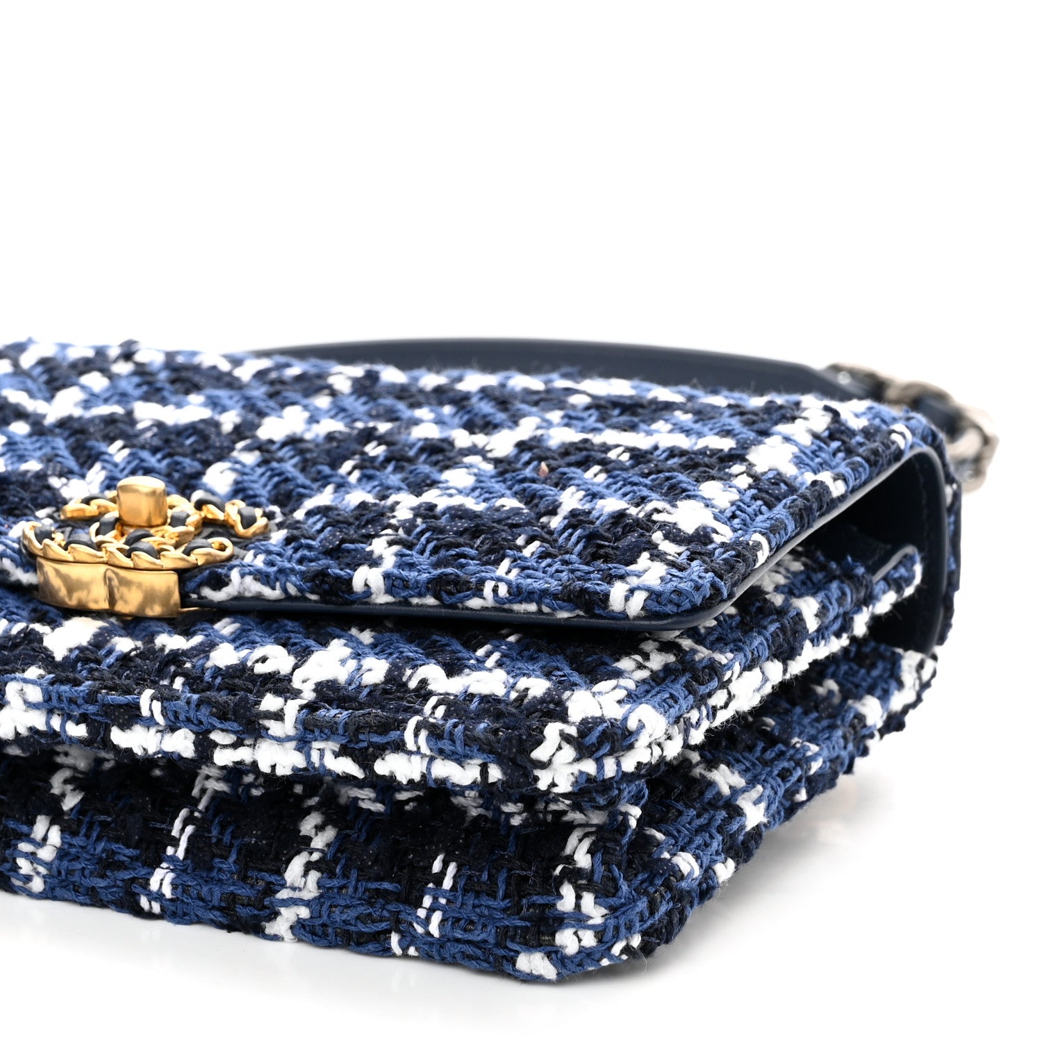 Chanel Tweed Quilted Chanel 19 Wallet On Chain WOC Blue White Navy Blue 11 of 12